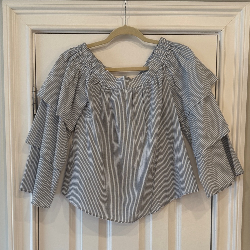 L'Academie Blue & White Striped Ruffle Blouse - Size Small